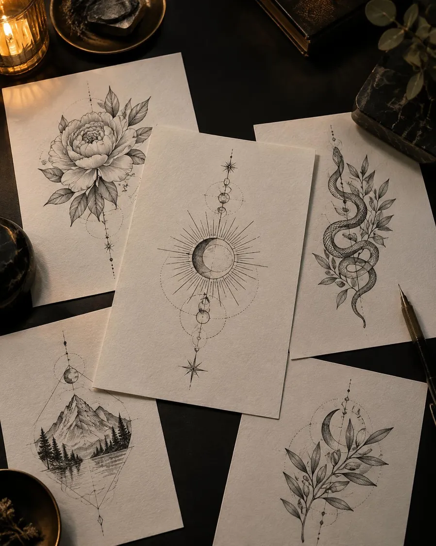 Fine line temporary tattoo design shown on a forearm